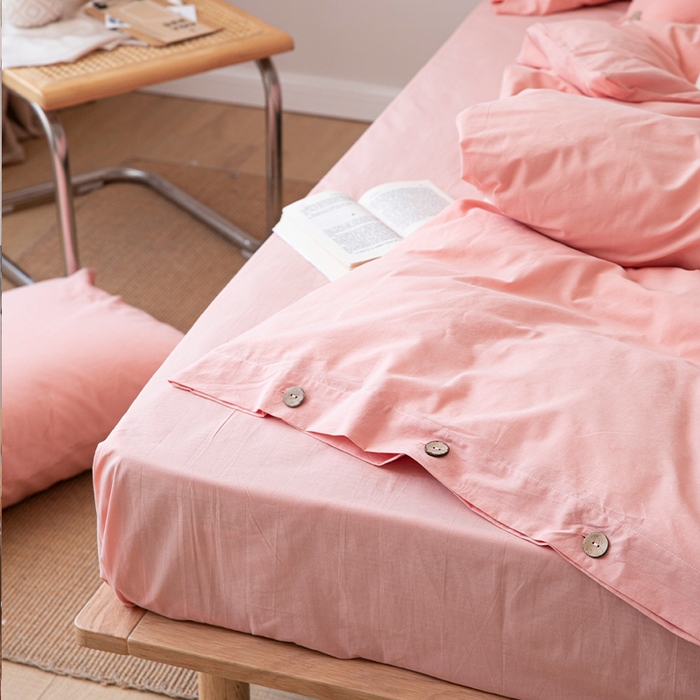 91家纺网 家纺一手货源 找家纺 贝尔 PELLHOME 全棉水洗棉纽扣款四件套（春节不打烊)（可抖音代发） 浅粉