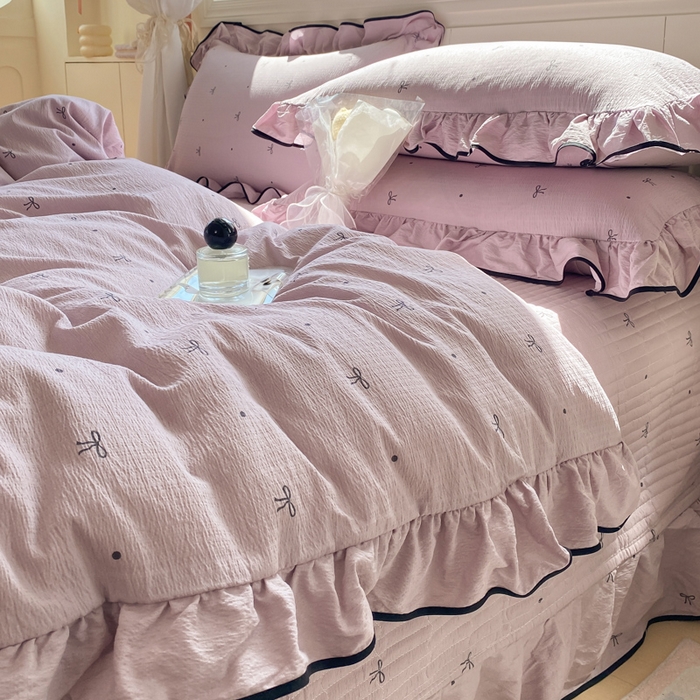 91家纺网 家纺一手货源 找家纺 欧尚 2025新款皱皱纱床盖四件套 芋泥波波
