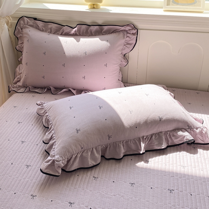 91家纺网 家纺一手货源 找家纺 欧尚 2025新款皱皱纱床盖四件套 芋泥波波