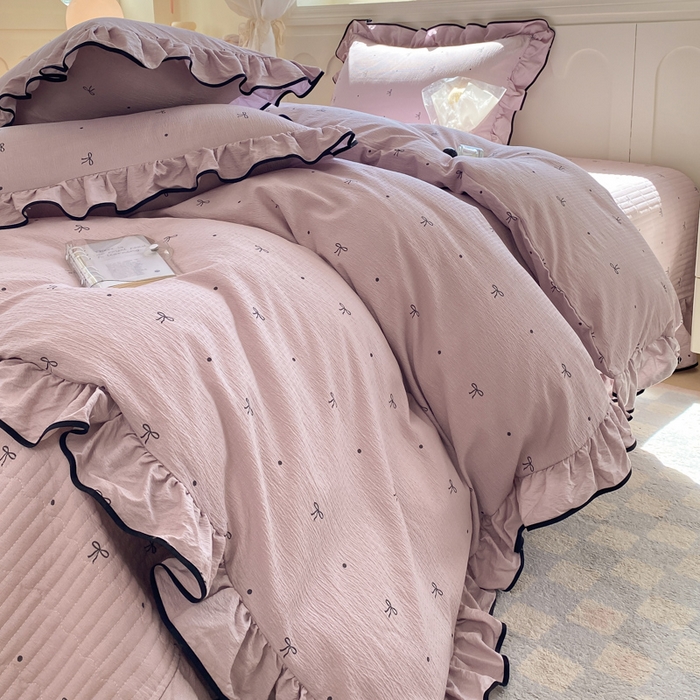 91家纺网 家纺一手货源 找家纺 欧尚 2025新款皱皱纱床盖四件套 芋泥波波