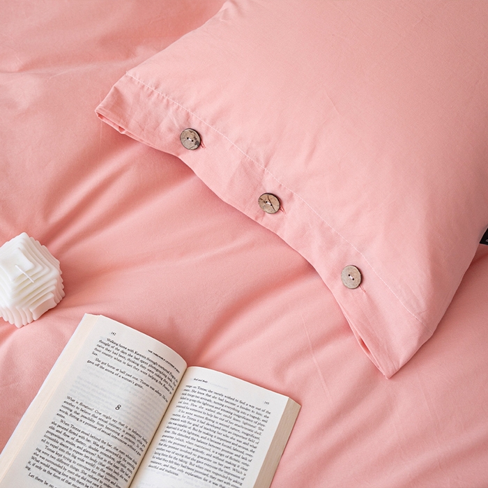 91家纺网 家纺一手货源 找家纺 贝尔 PELLHOME 全棉水洗棉纽扣款四件套（春节不打烊)（可抖音代发） 浅粉