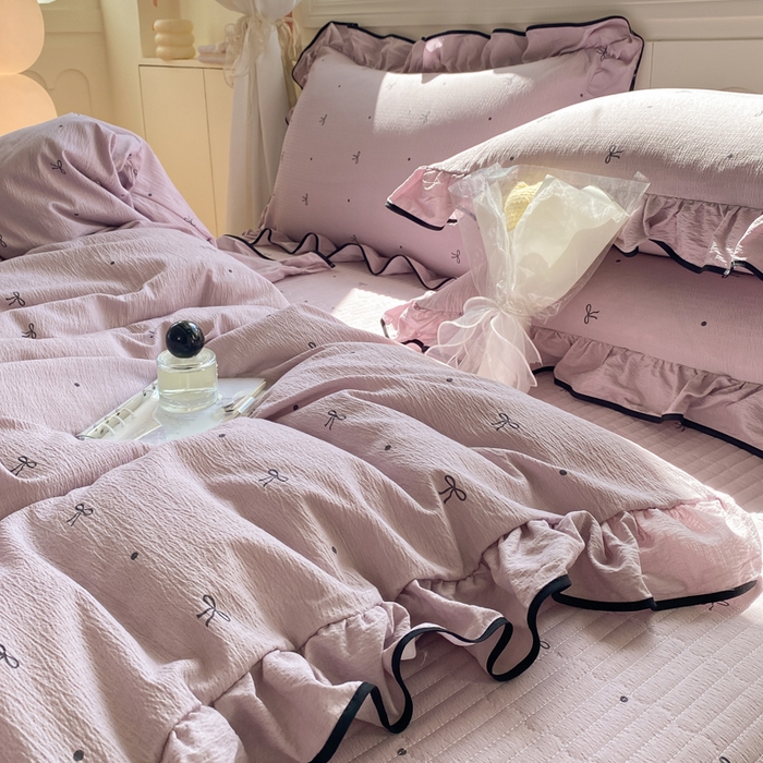 91家纺网 家纺一手货源 找家纺 欧尚 2025新款皱皱纱床盖四件套 芋泥波波