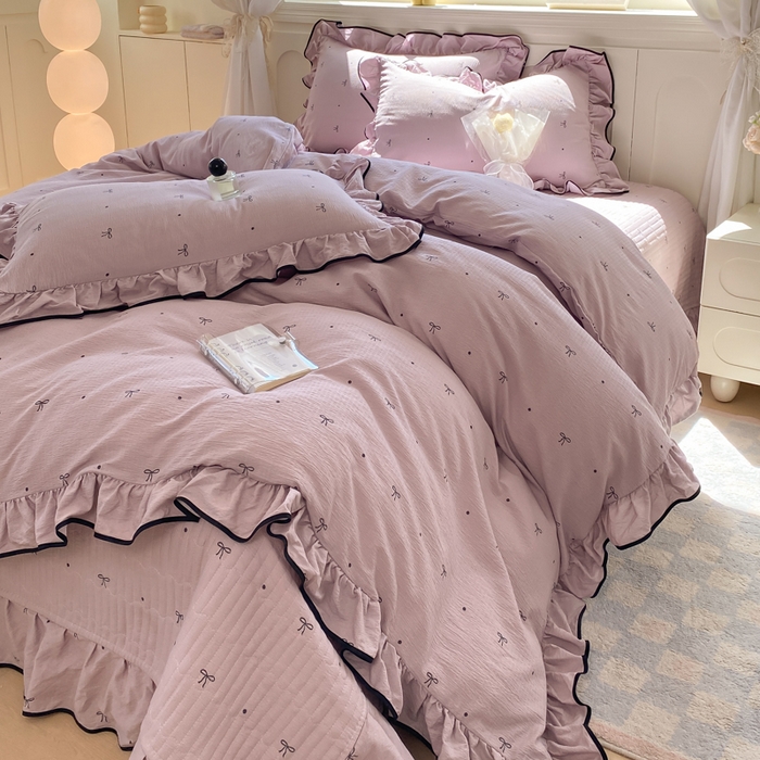 91家纺网 家纺一手货源 找家纺 欧尚 2025新款皱皱纱床盖四件套 芋泥波波