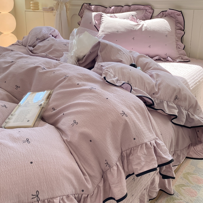 91家纺网 家纺一手货源 找家纺 欧尚 2025新款皱皱纱床盖四件套 芋泥波波