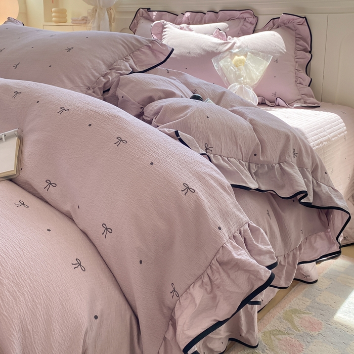 欧尚 2025新款皱皱纱床盖四件套 芋泥波波