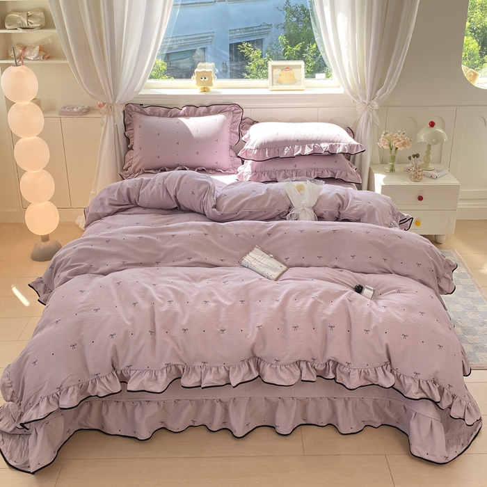 91家纺网 家纺一手货源 找家纺 欧尚 2025新款皱皱纱床盖四件套 芋泥波波