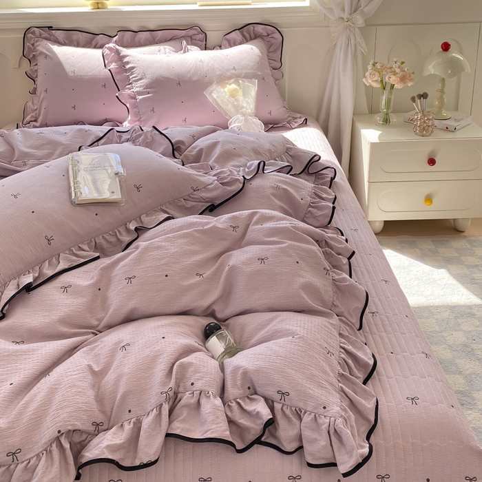 91家纺网 家纺一手货源 找家纺 欧尚 2025新款皱皱纱床盖四件套 芋泥波波