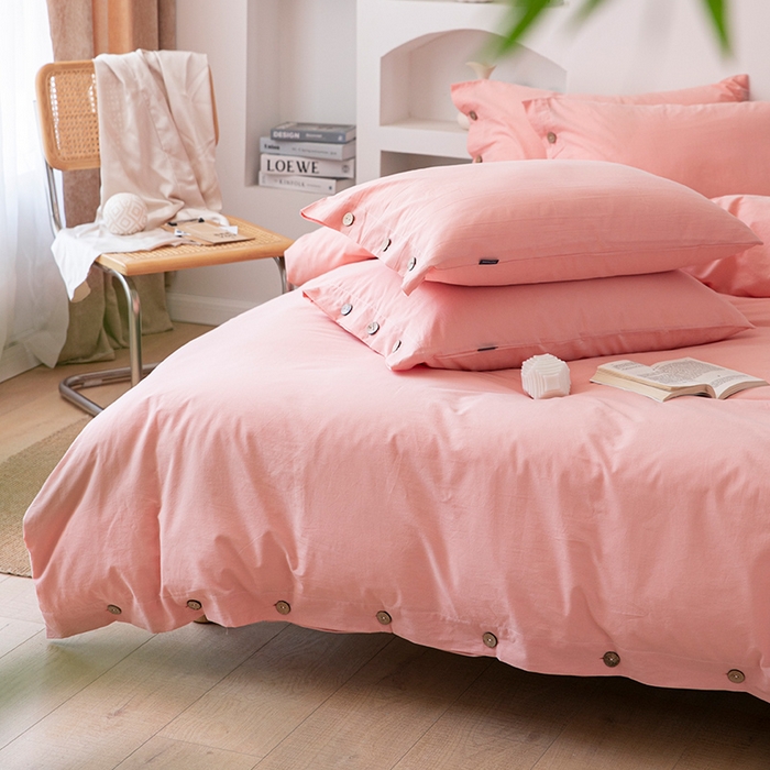 91家纺网 家纺一手货源 找家纺 贝尔 PELLHOME 全棉水洗棉纽扣款四件套（春节不打烊)（可抖音代发） 浅粉