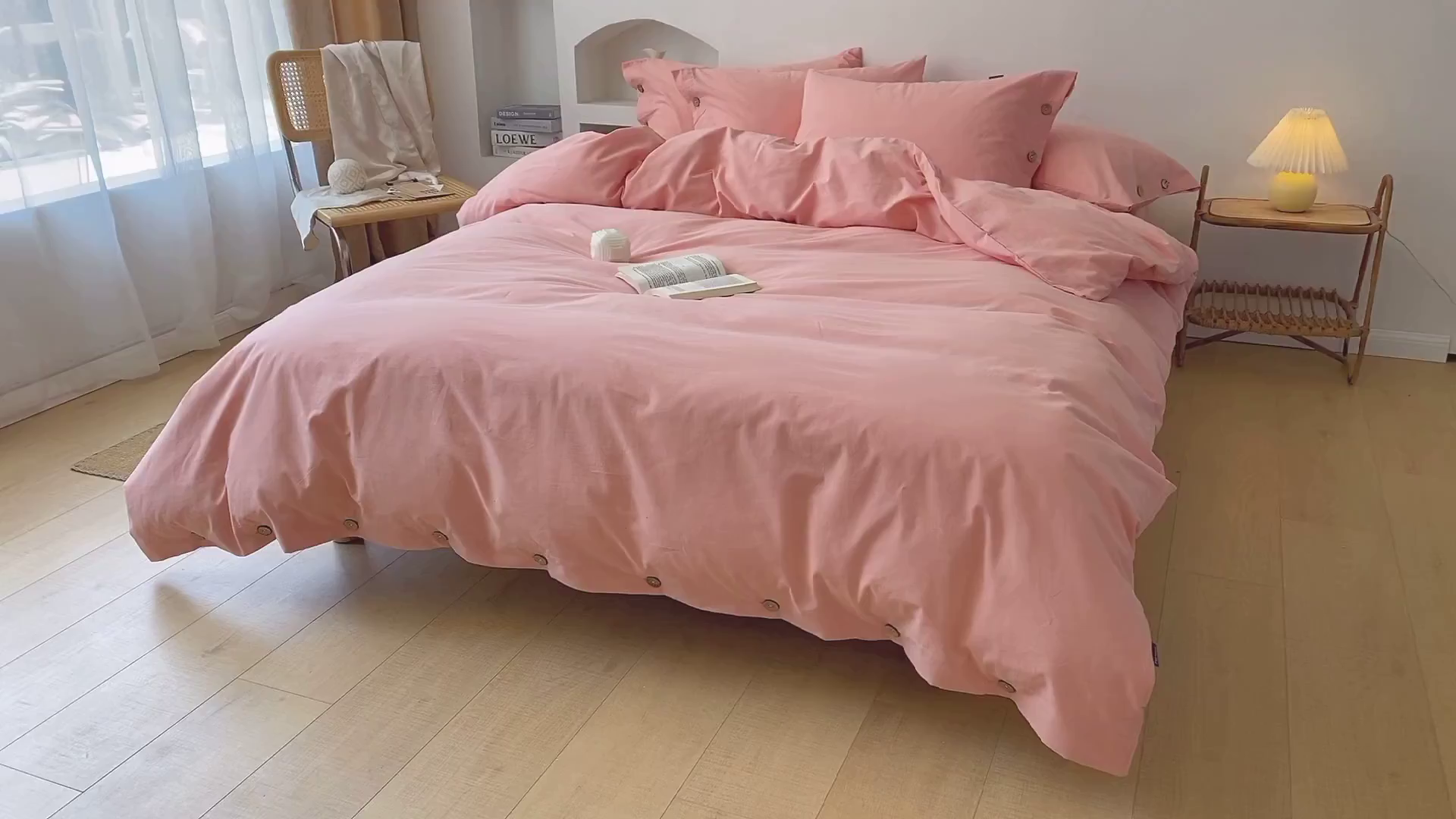 91家纺网 家纺一手货源 找家纺 贝尔 PELLHOME 全棉水洗棉纽扣款四件套（春节不打烊)（可抖音代发） 浅粉