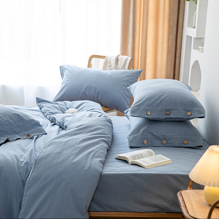 91家纺网 家纺一手货源 找家纺 贝尔 PELLHOME 全棉水洗棉纽扣款四件套（春节不打烊)（可抖音代发） 天蓝