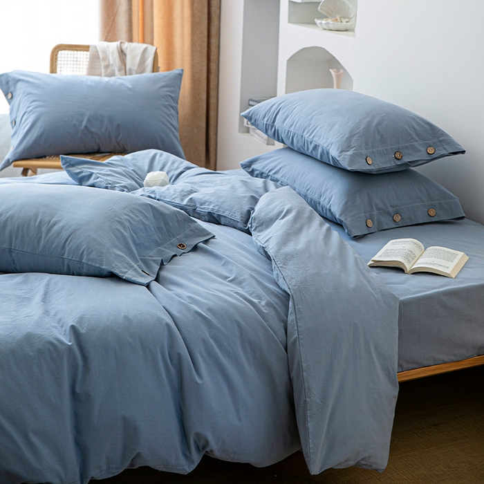 91家纺网 家纺一手货源 找家纺 贝尔 PELLHOME 全棉水洗棉纽扣款四件套（春节不打烊)（可抖音代发） 天蓝