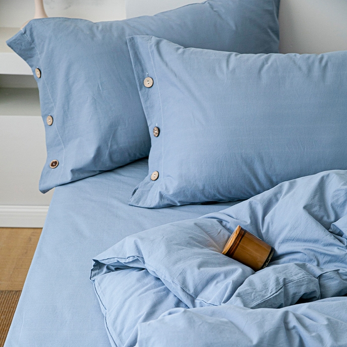 91家纺网 家纺一手货源 找家纺 贝尔 PELLHOME 全棉水洗棉纽扣款四件套（春节不打烊)（可抖音代发） 天蓝