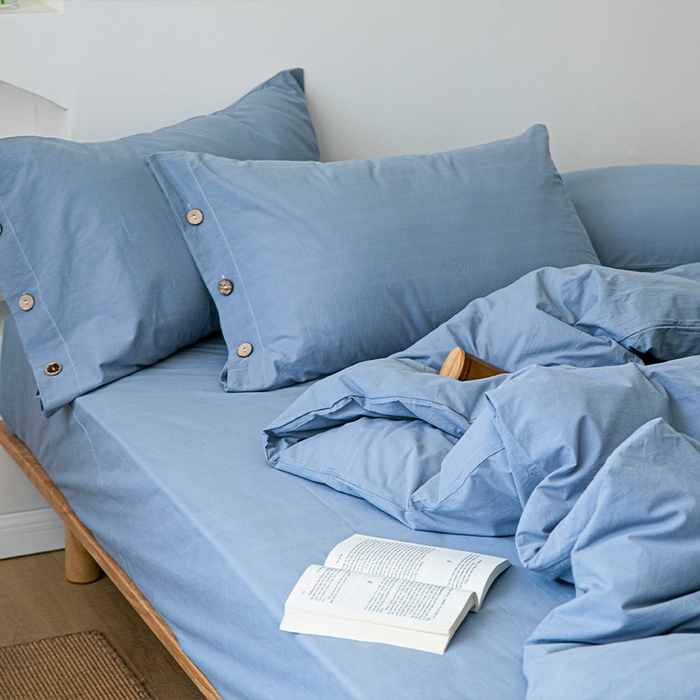 91家纺网 家纺一手货源 找家纺 贝尔 PELLHOME 全棉水洗棉纽扣款四件套（春节不打烊)（可抖音代发） 天蓝