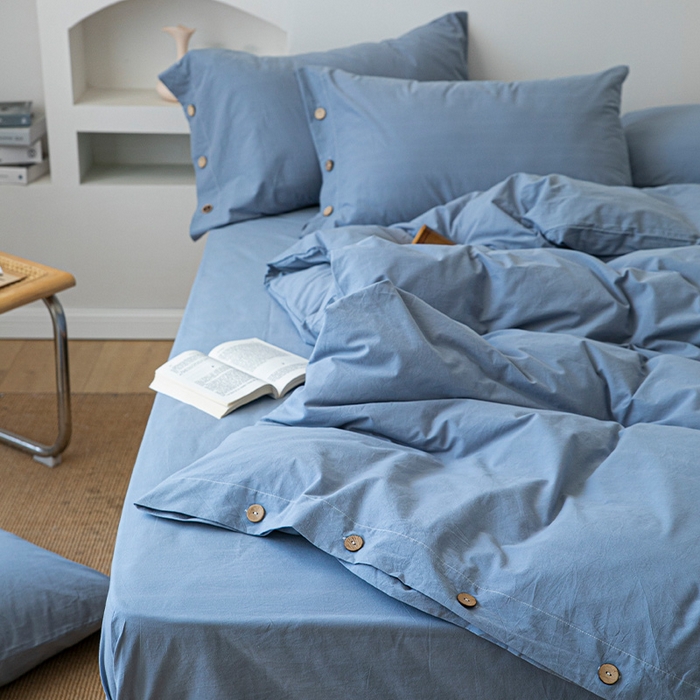 91家纺网 家纺一手货源 找家纺 贝尔 PELLHOME 全棉水洗棉纽扣款四件套（春节不打烊)（可抖音代发） 天蓝