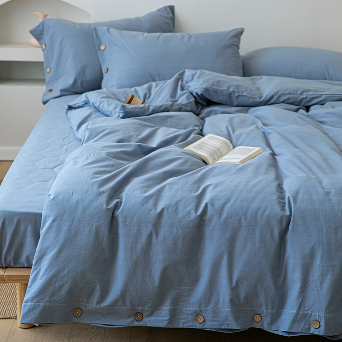 91家纺网 家纺一手货源 找家纺 贝尔 PELLHOME 全棉水洗棉纽扣款四件套（春节不打烊)（可抖音代发） 天蓝