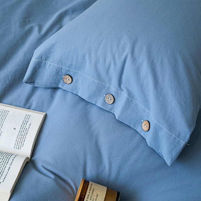 91家纺网 家纺一手货源 找家纺 贝尔 PELLHOME 全棉水洗棉纽扣款四件套（春节不打烊)（可抖音代发） 天蓝