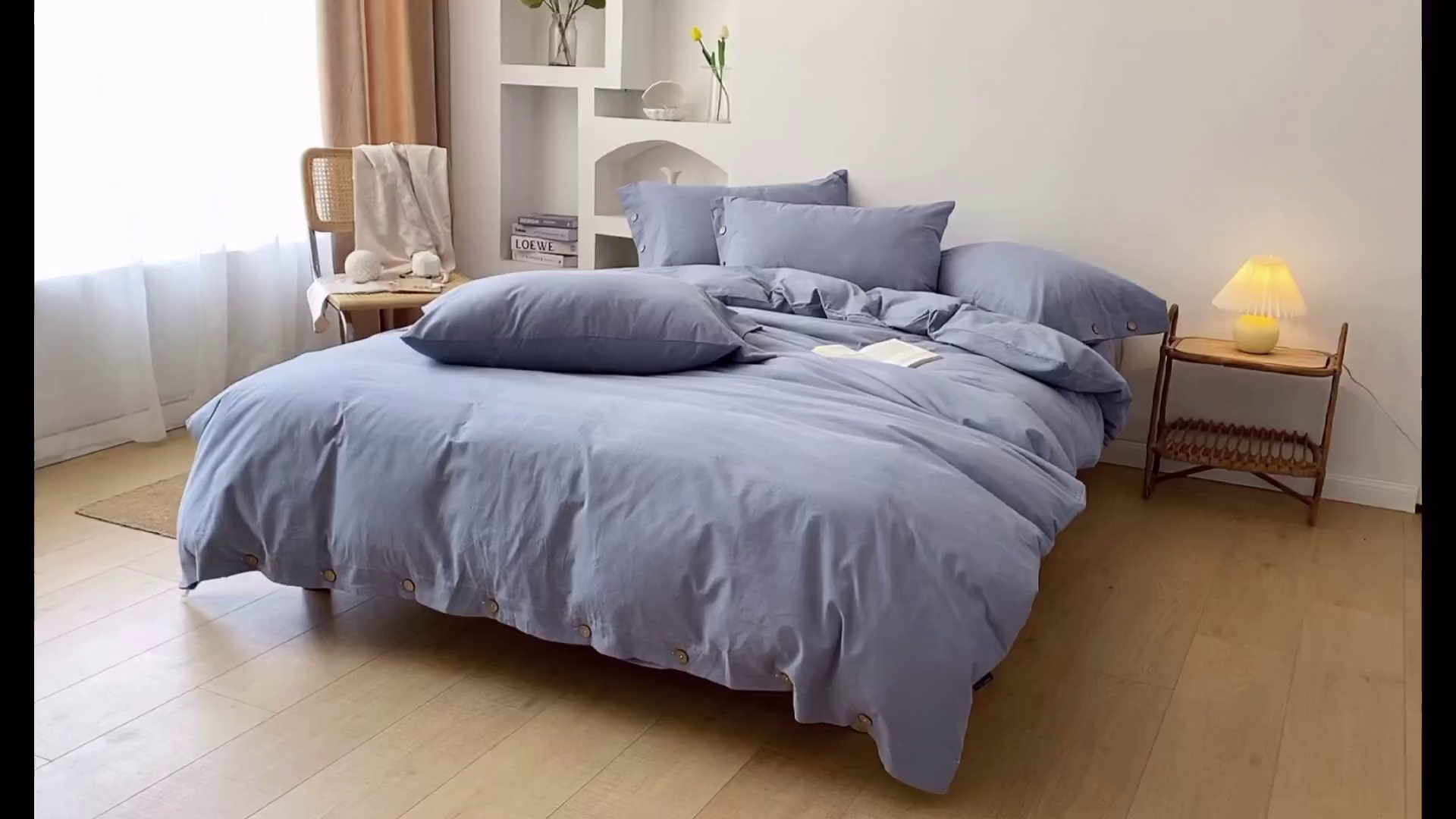 91家纺网 家纺一手货源 找家纺 贝尔 PELLHOME 全棉水洗棉纽扣款四件套（春节不打烊)（可抖音代发） 天蓝