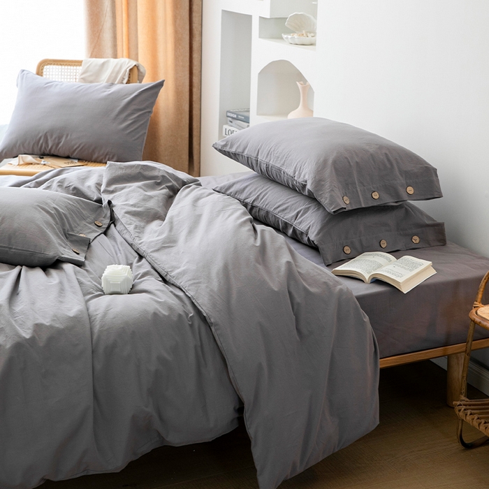 91家纺网 家纺一手货源 找家纺 贝尔 PELLHOME 全棉水洗棉纽扣款四件套（春节不打烊)（可抖音代发） 中灰