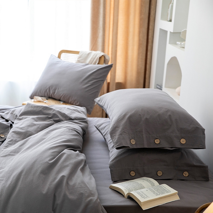 91家纺网 家纺一手货源 找家纺 贝尔 PELLHOME 全棉水洗棉纽扣款四件套（春节不打烊)（可抖音代发） 中灰