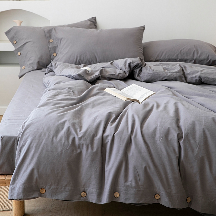 91家纺网 家纺一手货源 找家纺 贝尔 PELLHOME 全棉水洗棉纽扣款四件套（春节不打烊)（可抖音代发） 中灰