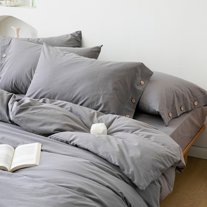 91家纺网 家纺一手货源 找家纺 贝尔 PELLHOME 全棉水洗棉纽扣款四件套（春节不打烊)（可抖音代发） 中灰
