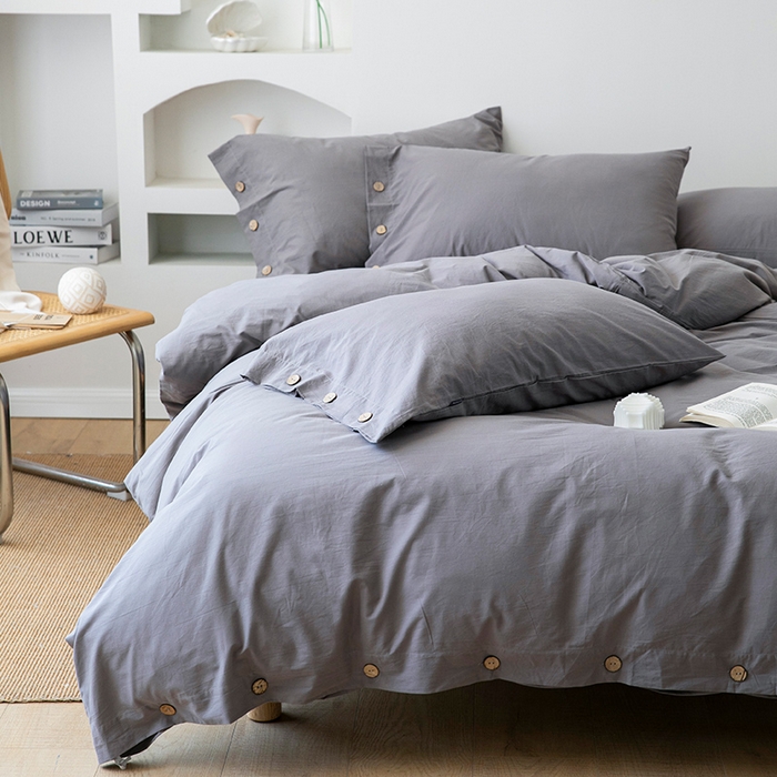 91家纺网 家纺一手货源 找家纺 贝尔 PELLHOME 全棉水洗棉纽扣款四件套（春节不打烊)（可抖音代发） 中灰