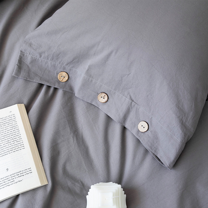 91家纺网 家纺一手货源 找家纺 贝尔 PELLHOME 全棉水洗棉纽扣款四件套（春节不打烊)（可抖音代发） 中灰