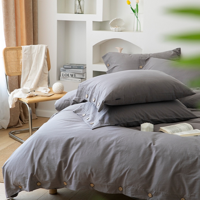 91家纺网 家纺一手货源 找家纺 贝尔 PELLHOME 全棉水洗棉纽扣款四件套（春节不打烊)（可抖音代发） 中灰