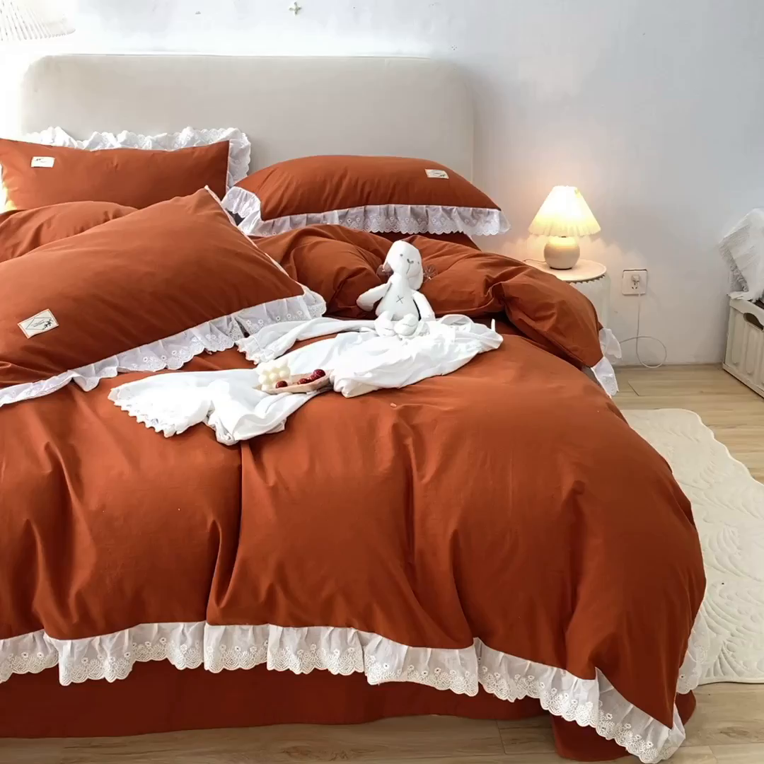 91家纺网 家纺一手货源 找家纺 （总）贝尔 PELLHOME 全棉水洗棉宽花边镂空刺绣四件套床单床笠场景一春节不打烊（可抖音代发）