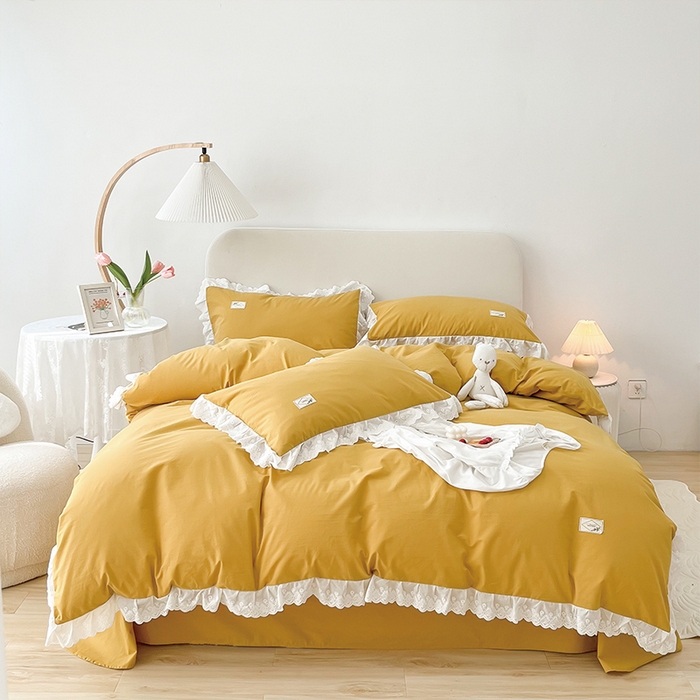 91家纺网 家纺一手货源 找家纺 （总）贝尔 PELLHOME 全棉水洗棉宽花边镂空刺绣四件套床单床笠场景一春节不打烊（可抖音代发）