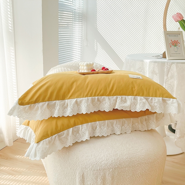 91家纺网 家纺一手货源 找家纺 贝尔 PELLHOME 全棉水洗棉宽花边镂空刺绣四件套床单床笠场景一春节不打烊（可抖音代发） 麦穗黄