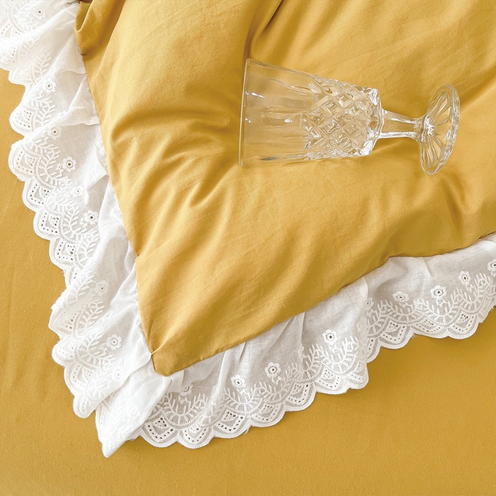 91家纺网 家纺一手货源 找家纺 贝尔 PELLHOME 全棉水洗棉宽花边镂空刺绣四件套床单床笠场景一春节不打烊（可抖音代发） 麦穗黄