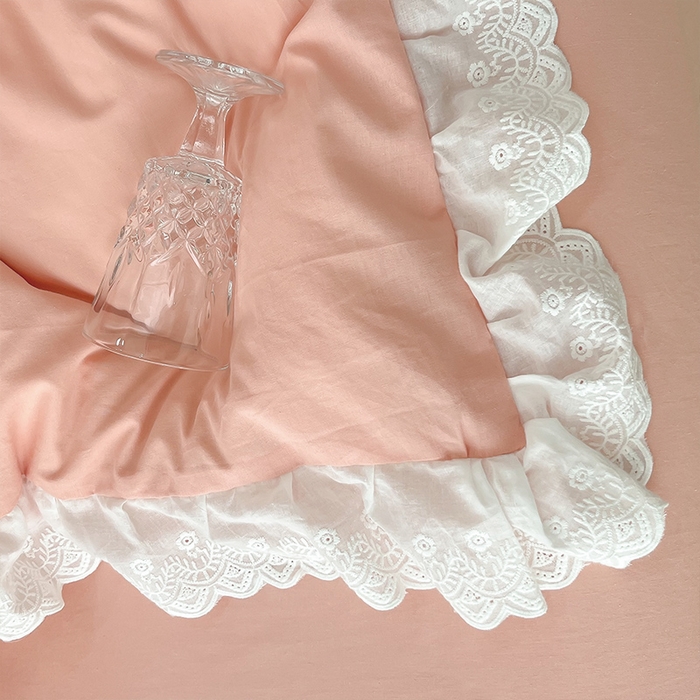 91家纺网 家纺一手货源 找家纺 贝尔 PELLHOME 全棉水洗棉宽花边镂空刺绣四件套床单床笠场景一春节不打烊（可抖音代发） 蜜糖粉