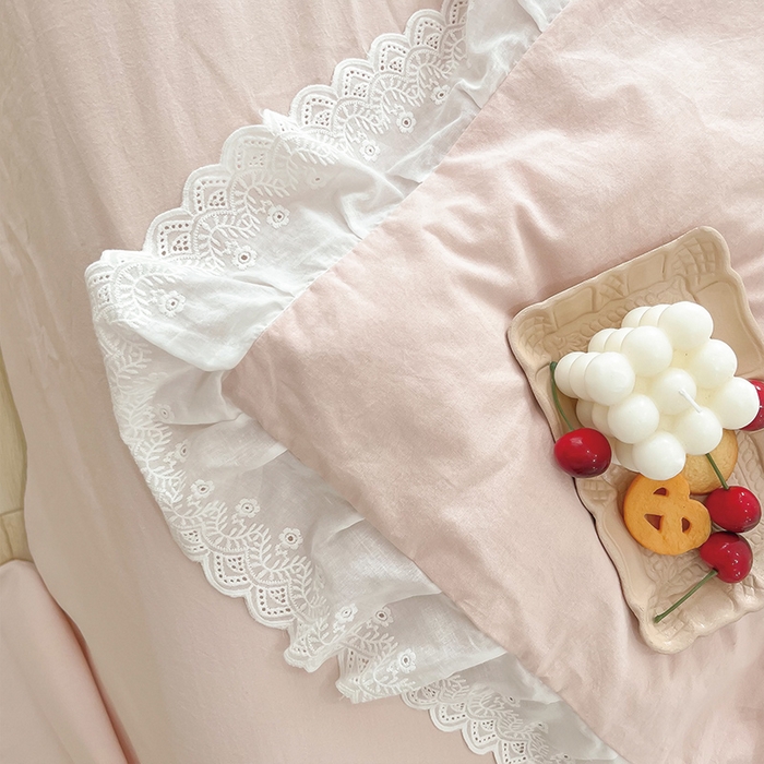 91家纺网 家纺一手货源 找家纺 贝尔 PELLHOME 全棉水洗棉宽花边镂空刺绣四件套床单床笠场景一春节不打烊（可抖音代发） 樱花粉