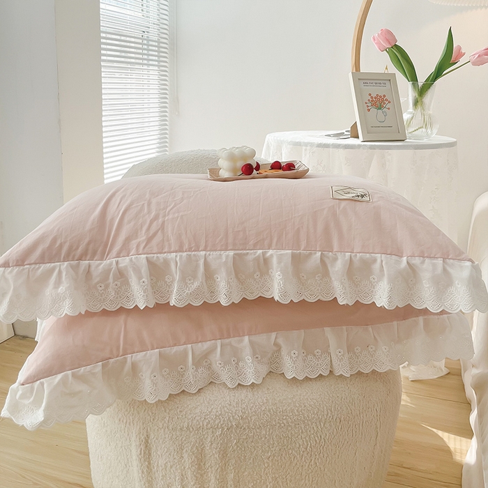 91家纺网 家纺一手货源 找家纺 贝尔 PELLHOME 全棉水洗棉宽花边镂空刺绣四件套床单床笠场景一春节不打烊（可抖音代发） 樱花粉