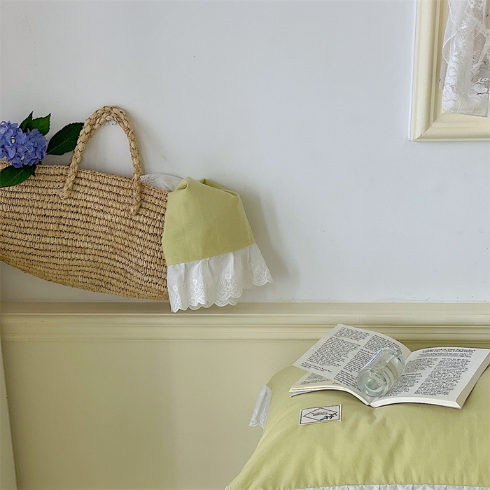 91家纺网 家纺一手货源 找家纺 贝尔 PELLHOME 全棉水洗棉宽花边镂空刺绣四件套床单床笠场景一春节不打烊（可抖音代发） 蔓青绿