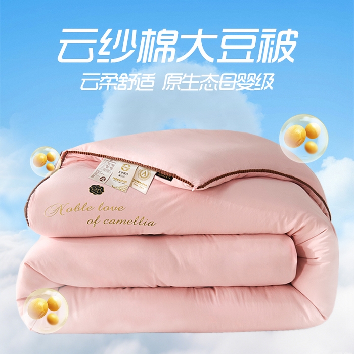 爱诗诺家纺 2025年新款3D立体烫画亲肤保暖云纱棉大豆被被子被芯 云纱棉-粉（主图3）