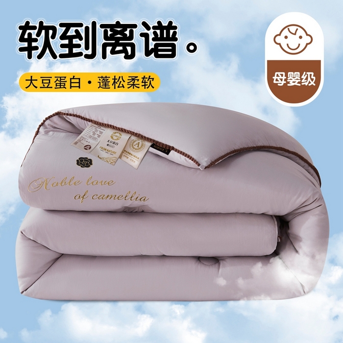 91家纺网 家纺一手货源 找家纺 爱诗诺家纺 2025年新款3D立体烫画亲肤保暖云纱棉大豆被被子被芯 云纱棉-灰（主图3）