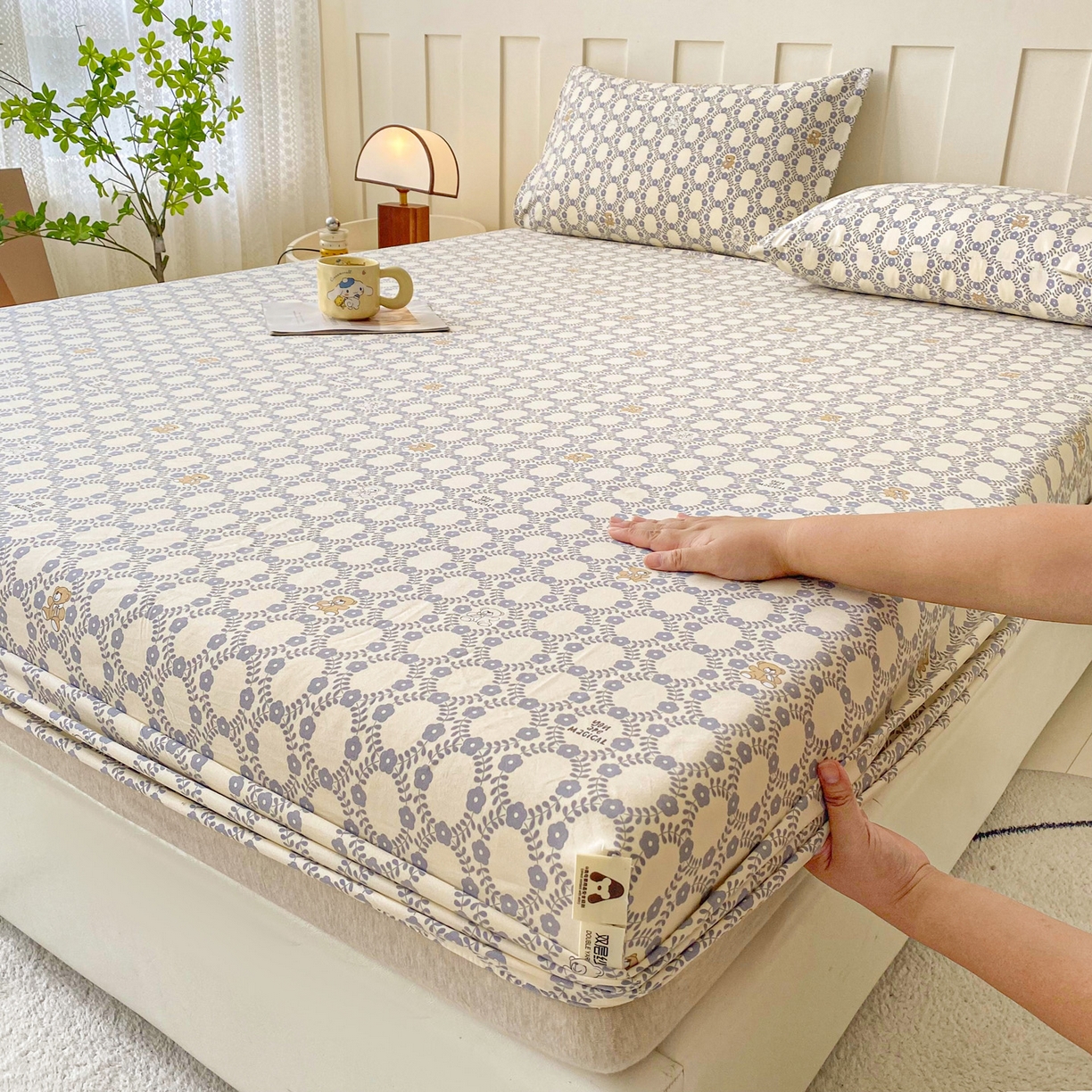 91家纺网 家纺一手货源 找家纺 （总）首爱家纺 2025新款木棉双层纱印花床笠