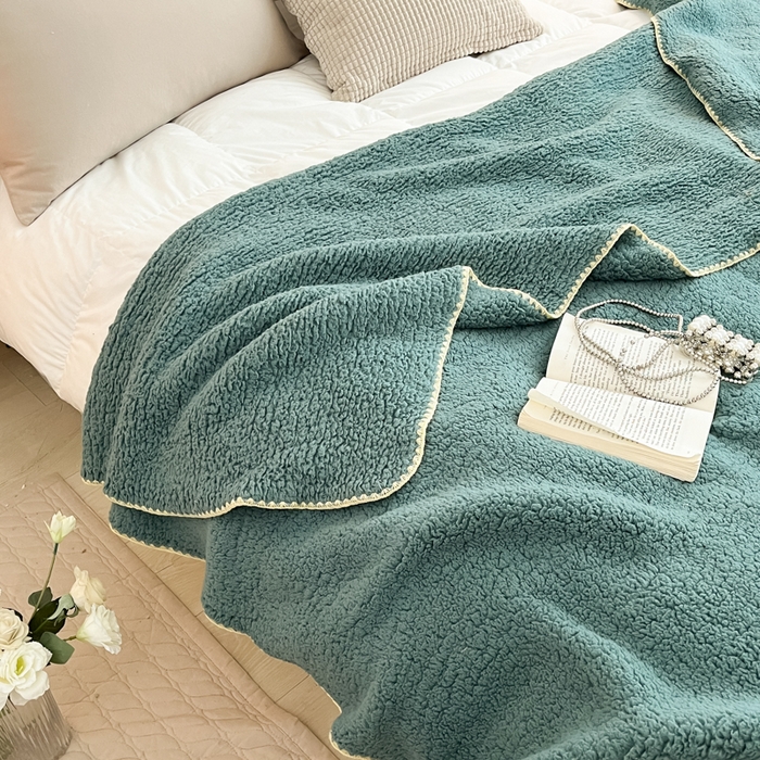 91家纺网 家纺一手货源 找家纺 穆琪 2025年新款A类泡泡绒多功能毯 精致贝壳边盖毯 水雾绿