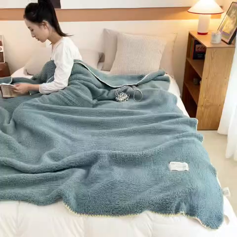 91家纺网 家纺一手货源 找家纺 穆琪 2025年新款A类泡泡绒多功能毯 精致贝壳边盖毯 水雾绿