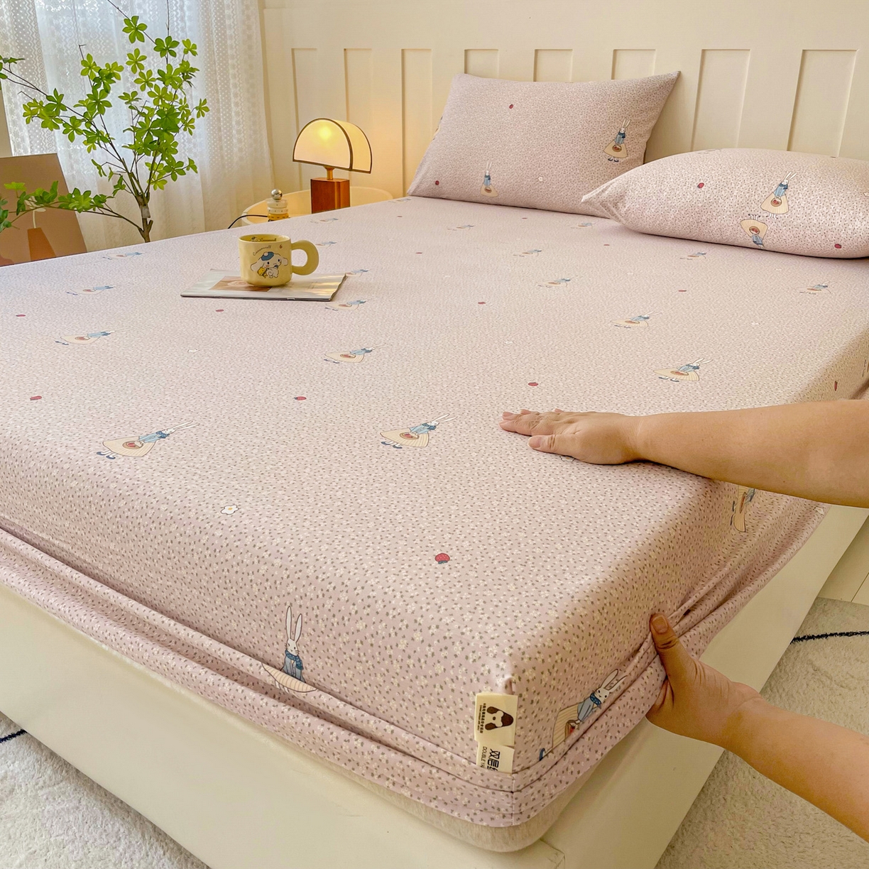 91家纺网 家纺一手货源 找家纺 （总）首爱家纺 2025新款木棉双层纱印花床笠