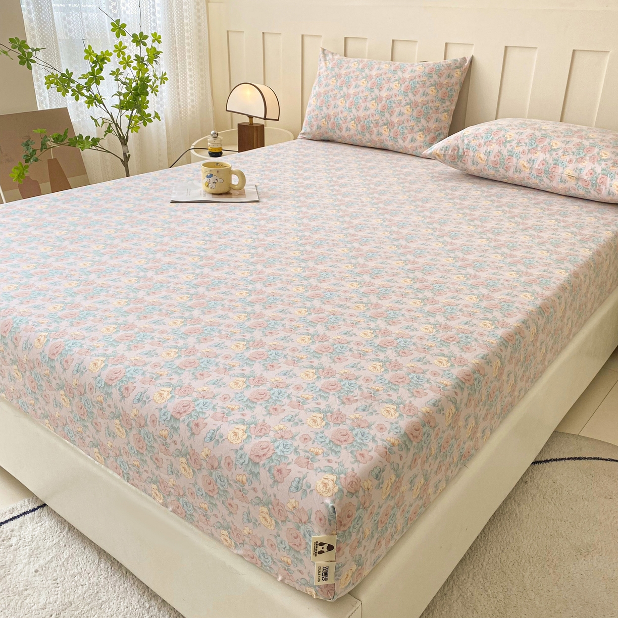 91家纺网 家纺一手货源 找家纺 首爱家纺 2025新款木棉双层纱印花床笠 百花齐放