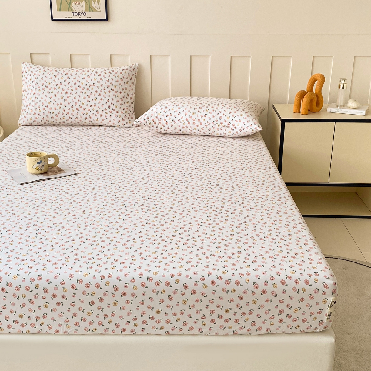 91家纺网 家纺一手货源 找家纺 首爱家纺 2025新款木棉双层纱印花床笠 花梦里