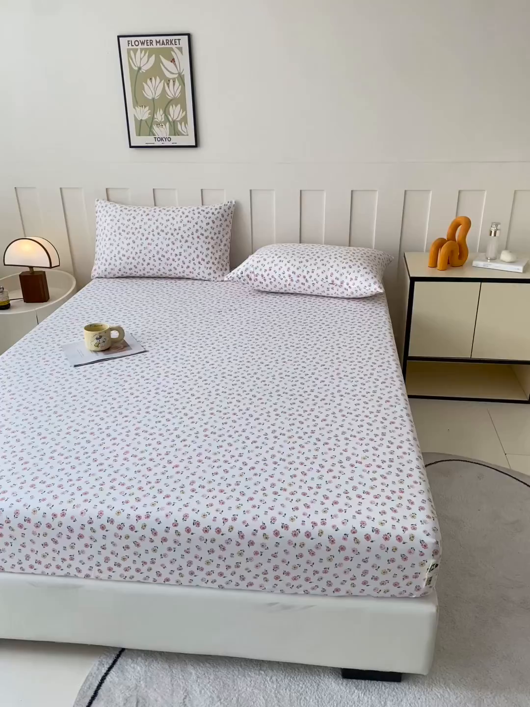 91家纺网 家纺一手货源 找家纺 首爱家纺 2025新款木棉双层纱印花床笠 花梦里