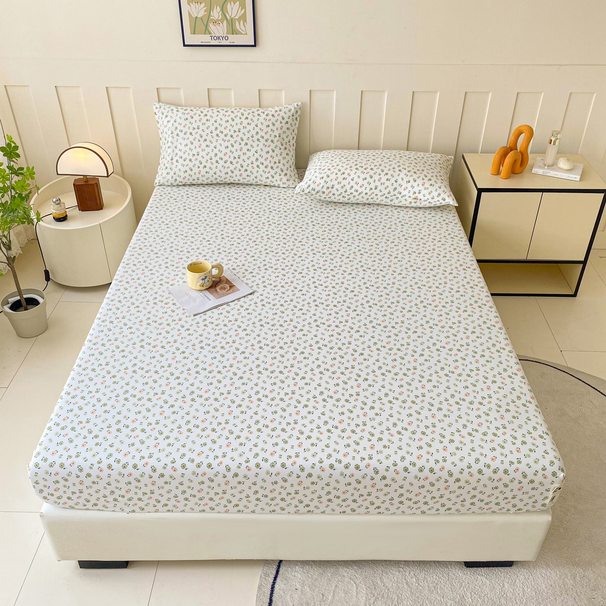 91家纺网 家纺一手货源 找家纺 首爱家纺 2025新款木棉双层纱印花床笠 花慕