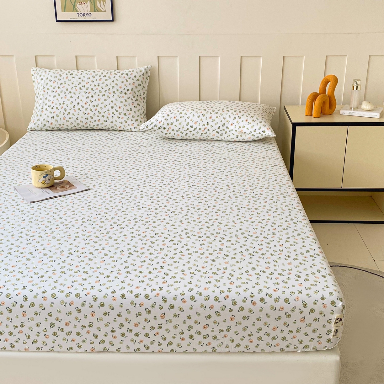 91家纺网 家纺一手货源 找家纺 首爱家纺 2025新款木棉双层纱印花床笠 花慕