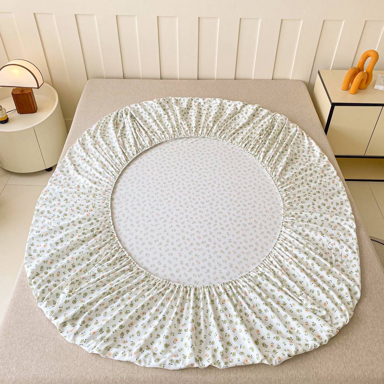 91家纺网 家纺一手货源 找家纺 首爱家纺 2025新款木棉双层纱印花床笠 花慕