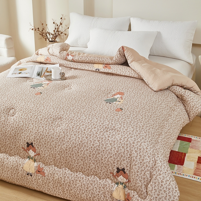 91家纺网 家纺一手货源 找家纺 南方印象 2025新款木棉冬被 萌女孩-双层纱
