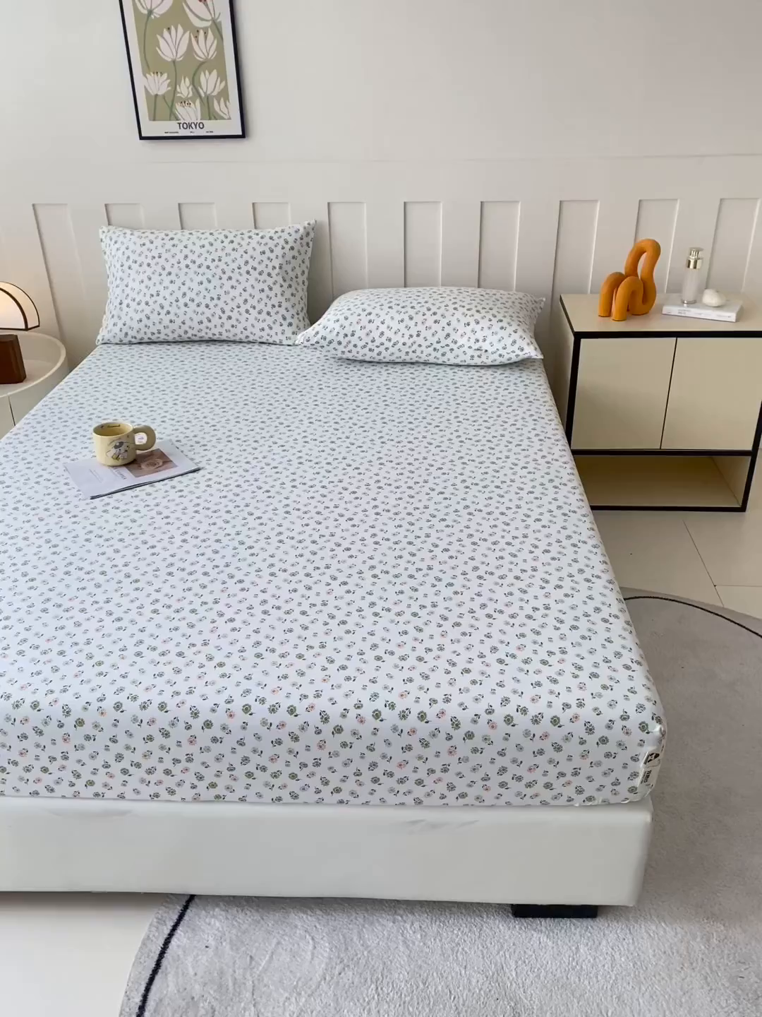 91家纺网 家纺一手货源 找家纺 首爱家纺 2025新款木棉双层纱印花床笠 花慕